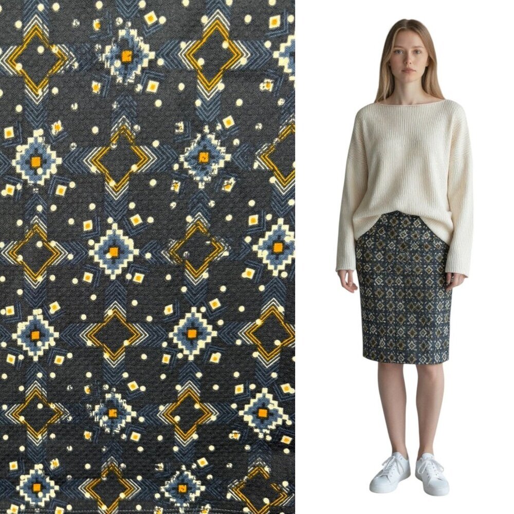 LuLaRoe Cassie Pencil Skirt Stretch Blue Geo Print Retro Boho‎ Casual Size M NEW